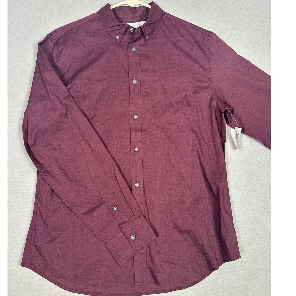 NEW Old Navy Shirt Mens Large Maroon Slim Fit Button Down Long Sleeve Casual